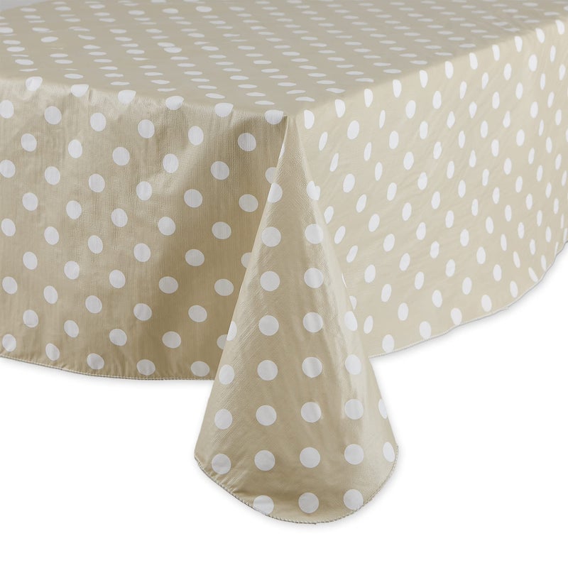 DII Vinyl Tabletop Collection Flannel Backed Polka Dot Tablecloth, Rectangle, 60x102, Natural - Image 2